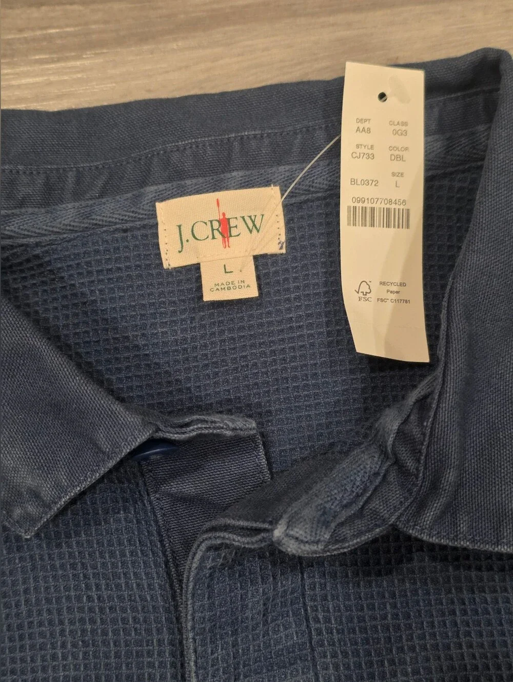 $138 J.Crew Men waffle knit rugby shirt Navy blue long sleeve polo shirt size L